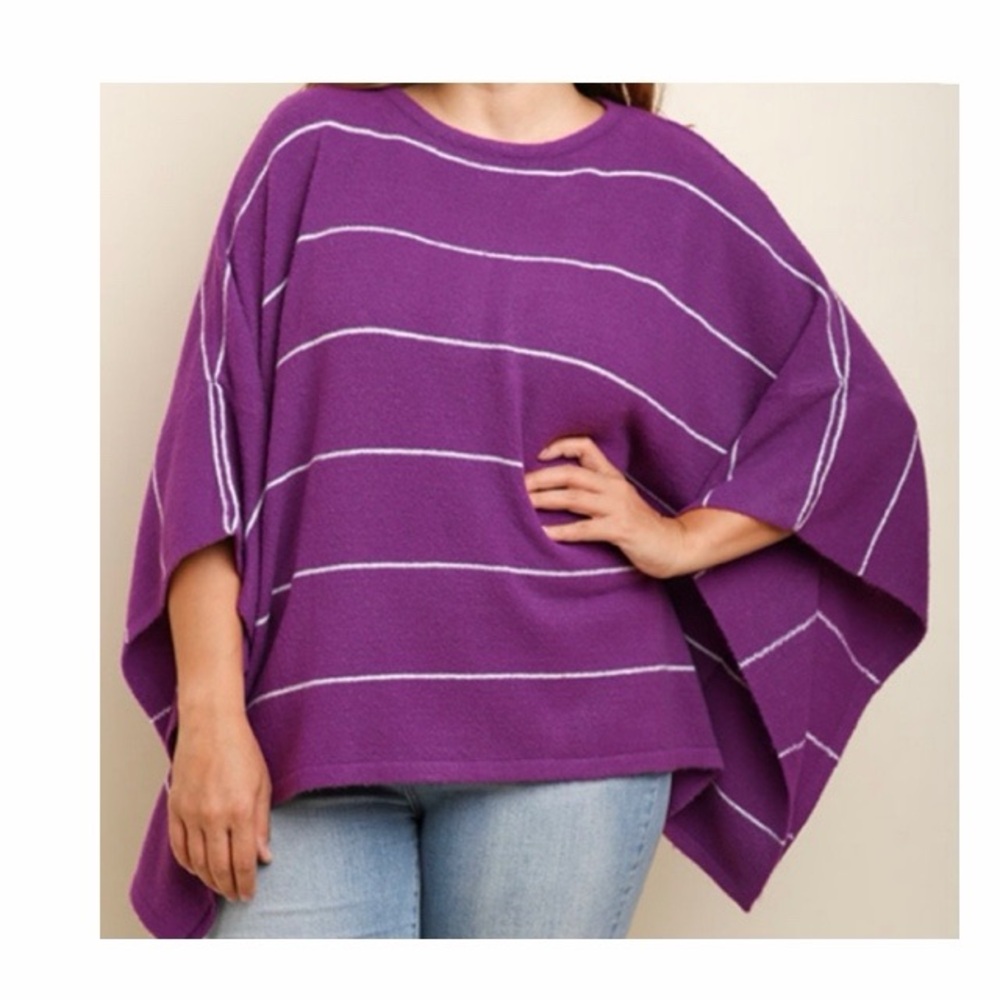 Umgee Knit Striped Dolman‎ Sleeve Poncho Sweater NWT